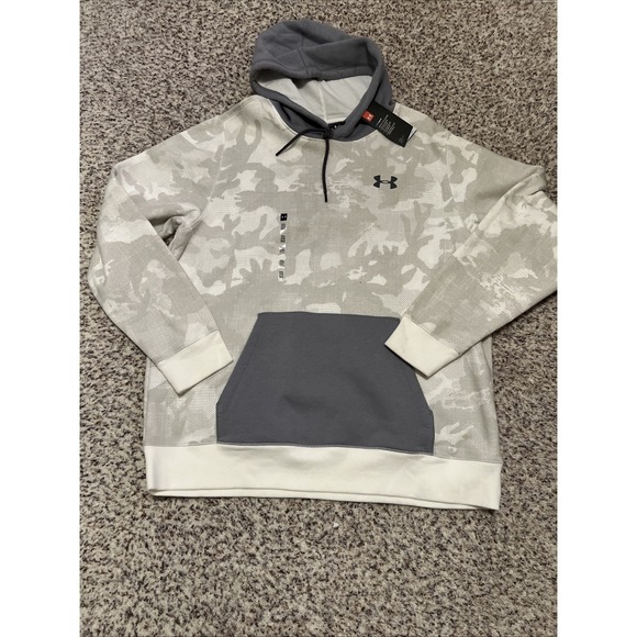 Under Armour New Ivory Gray CamoBlocked Fleece Sweatshirt Hoodie Men's Sz 2XL